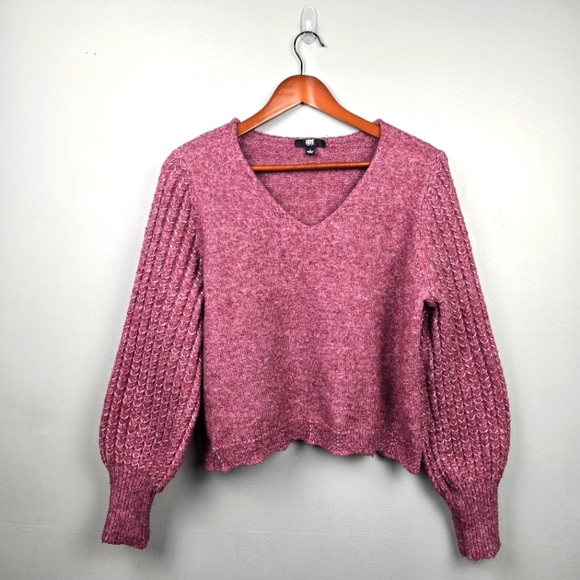 FRYE Knit Sweater Balloon Sleeve‎ Burgundy Womens Size L Wool Blend - Picture 1 of 9
